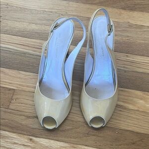 Michele Lopriore Tan Peep-Toe Slingback Heels